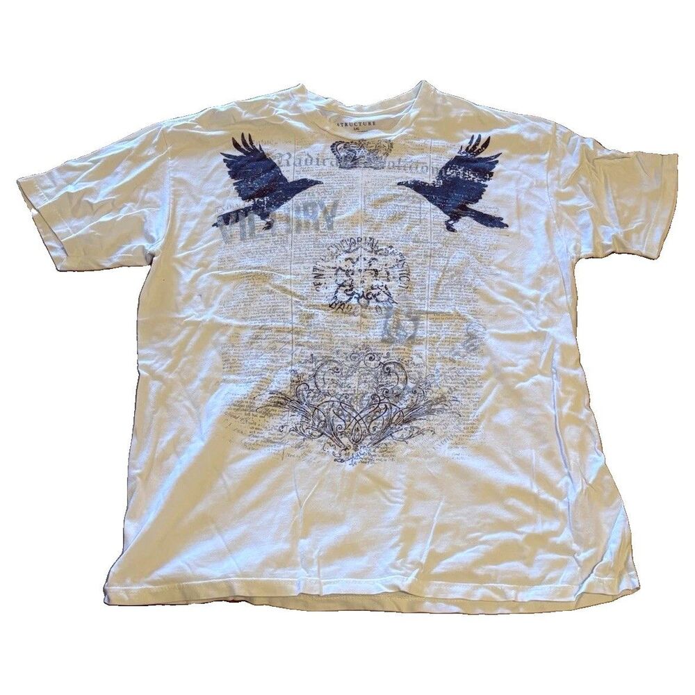 Vintage Y2K Structure Graphic Shirt Men Large White Birds Grunge Gothic MMA 00s